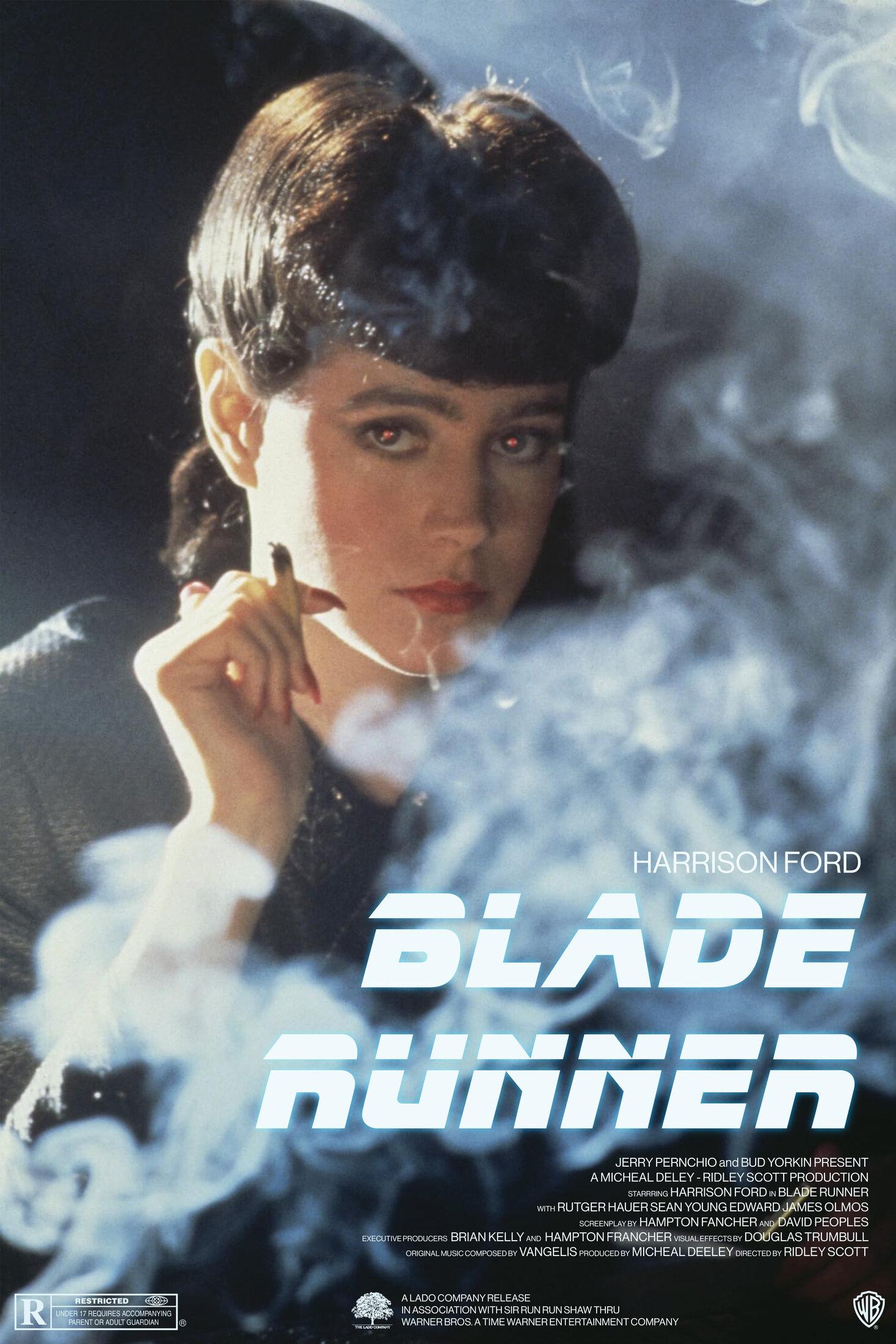 Blade Runner poster redesign, glowing eye over a neon cityscape