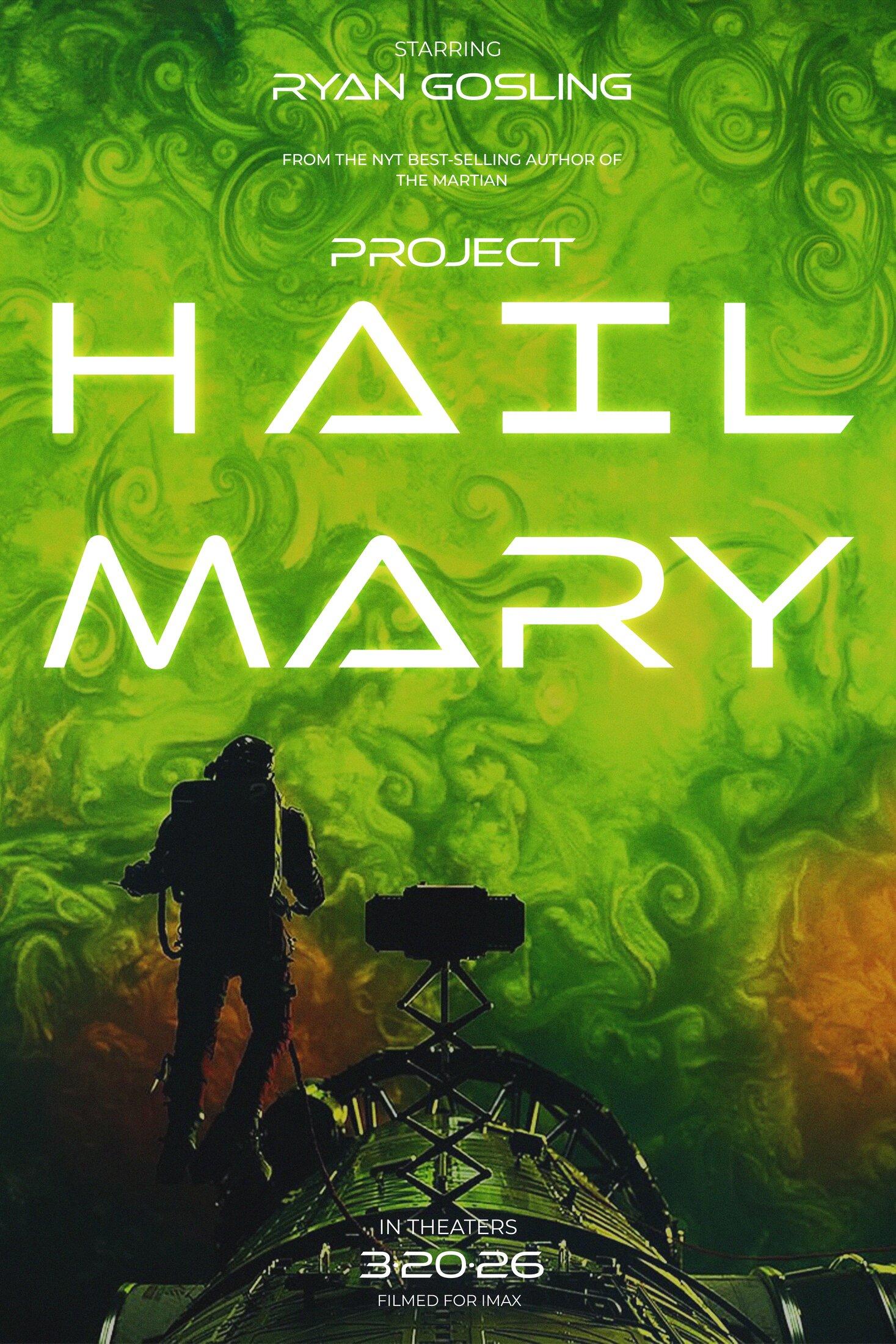 Project Hail Mary poster redesign, an astronaut silhouetted against glowing green smoke
