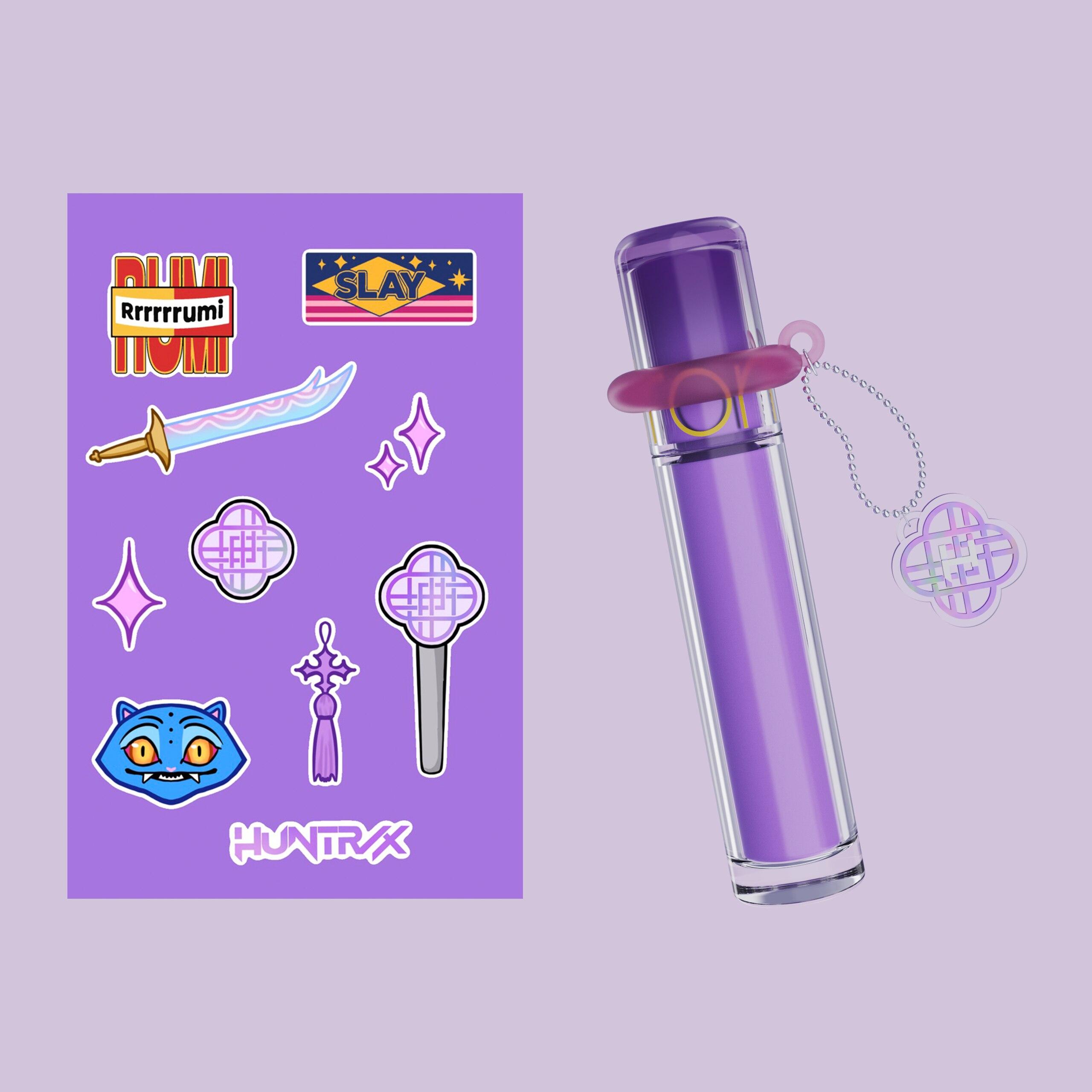 Rumi lip gloss with matching keychain and sticker sheet